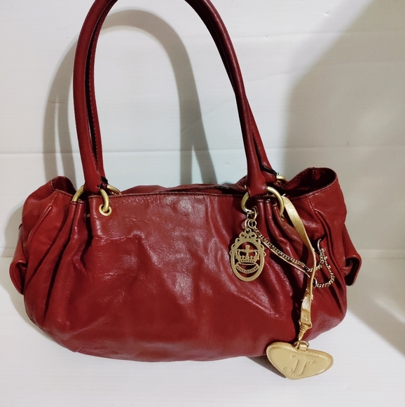 Vintage Juicy Couture Y2K Maroon Red Leather Purse Bag Hobo Satchel - Picture 2 of 14